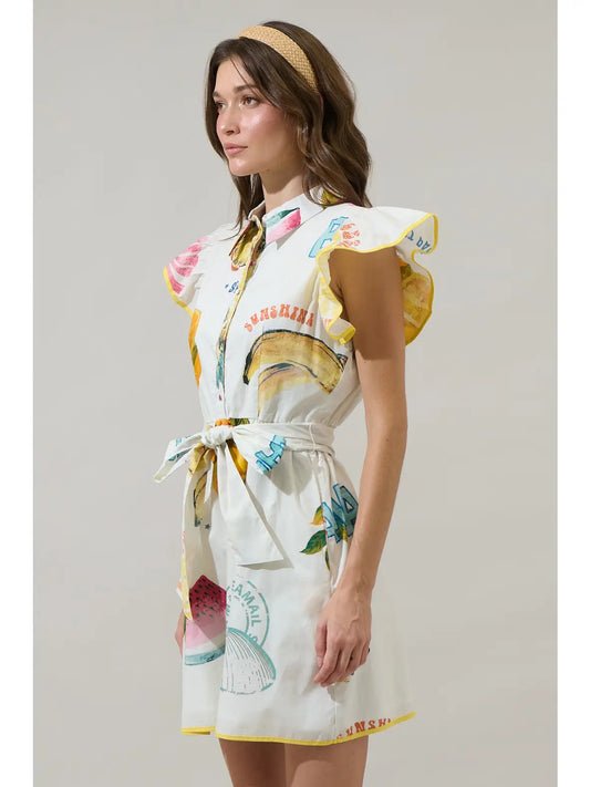 Elena Postcard Ruffle Collared Mini Dress