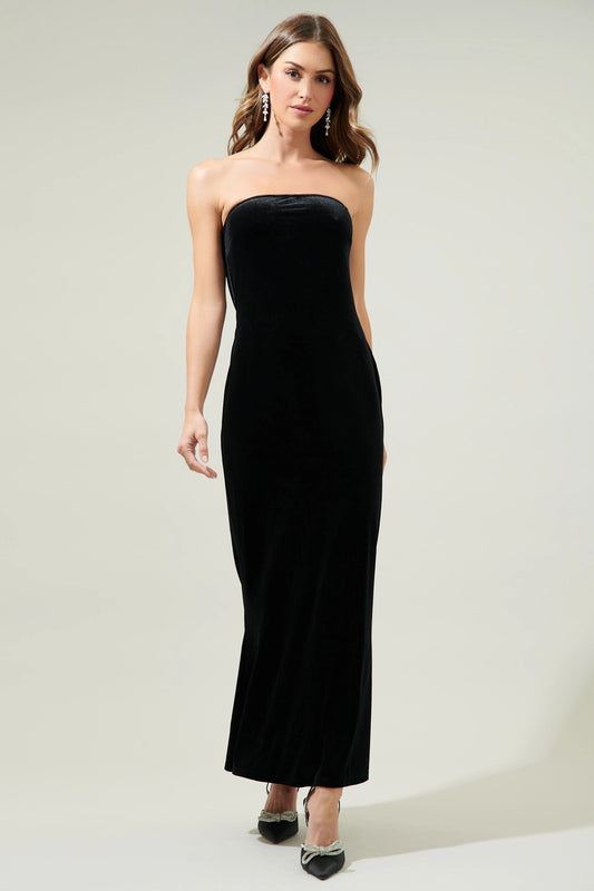 Rachel Velvet Strapless Maxi Dress - Black