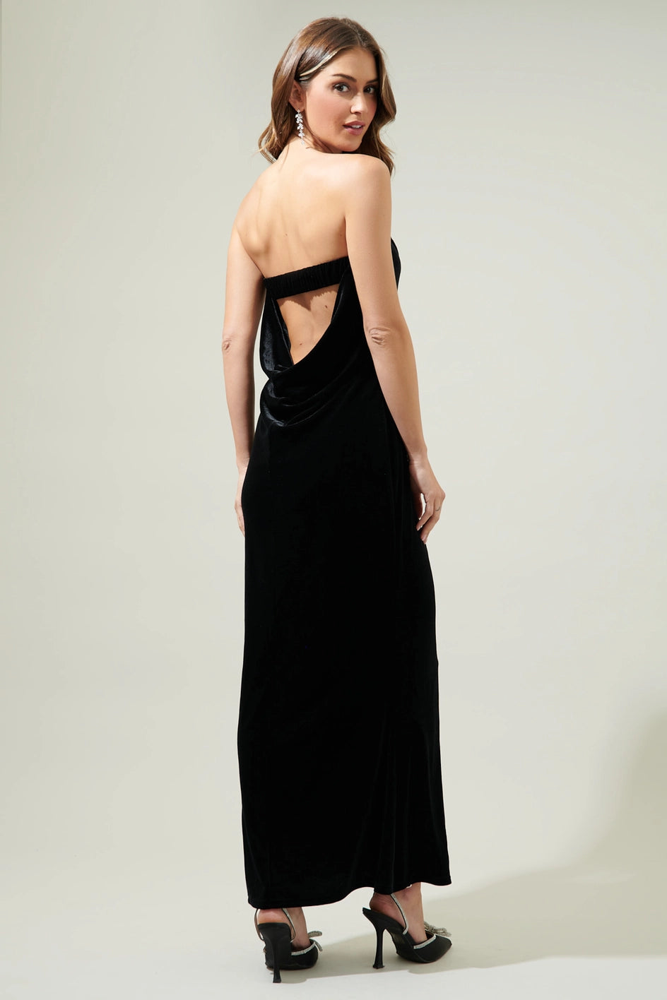 Rachel Velvet Strapless Maxi Dress - Black