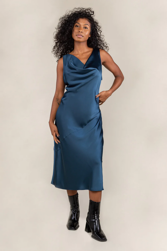 Raye Satin Bias Dress - Ink Blue