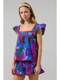 Load image into Gallery viewer, Reina Tropics Ruffle Top - Blue/Pink/Multi

