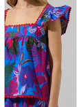 Load image into Gallery viewer, Reina Tropics Ruffle Top - Blue/Pink/Multi
