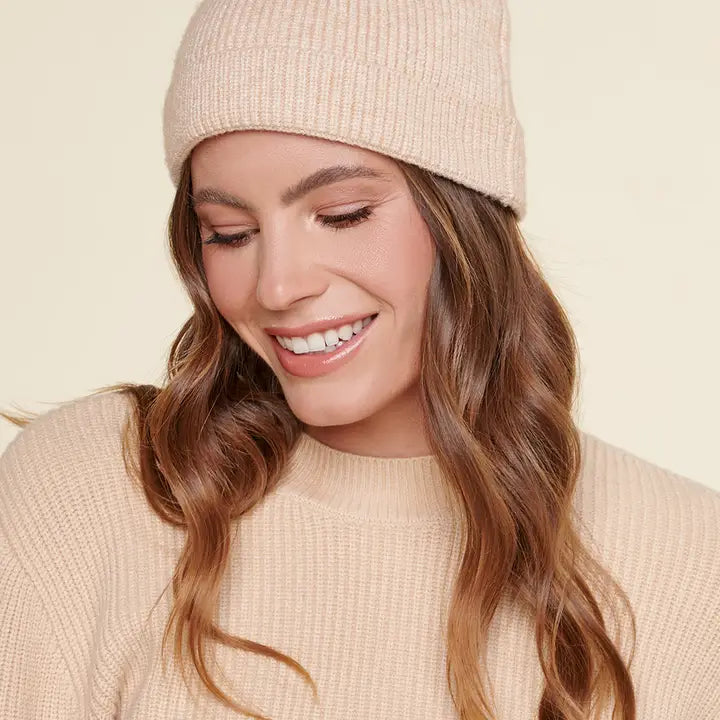 Riley Ribbed Pom Beanie - Oatmeal