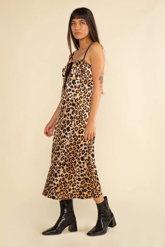Riri Leopard Slip Midi Dress - Brown/Black