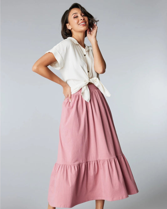 Rosie Tiered A-Line Midi Skirt - Dusty Rose