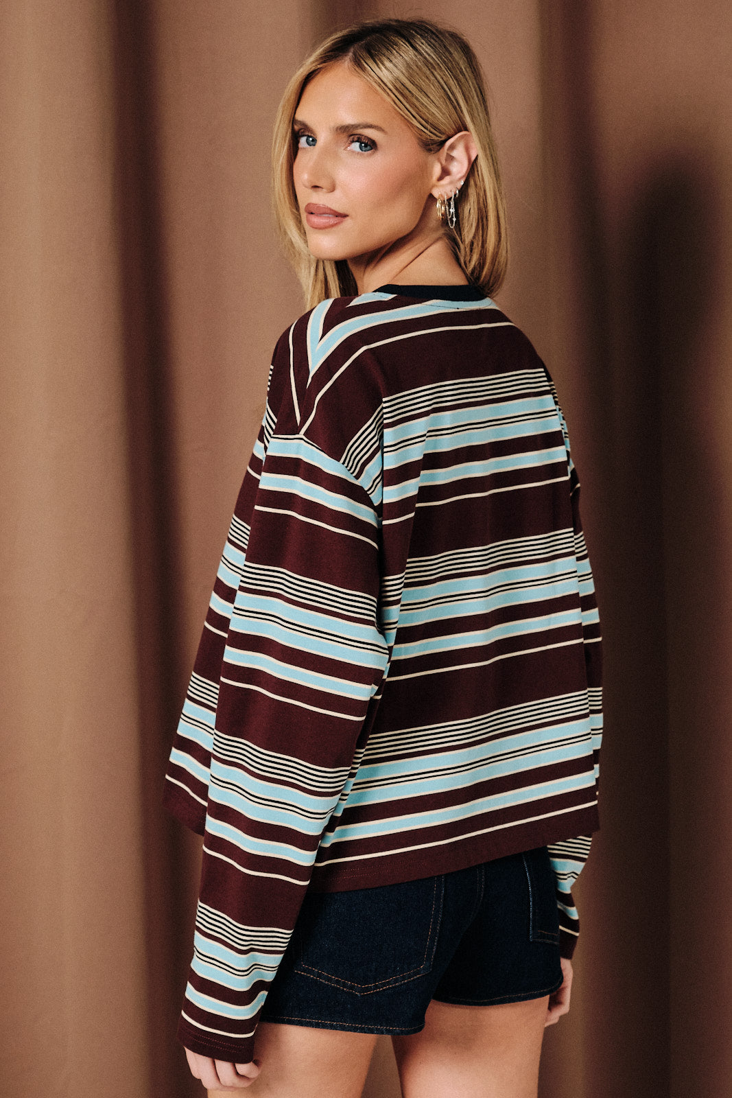 Frankie Drop Shoulder Striped Top - Burgundy/Blue