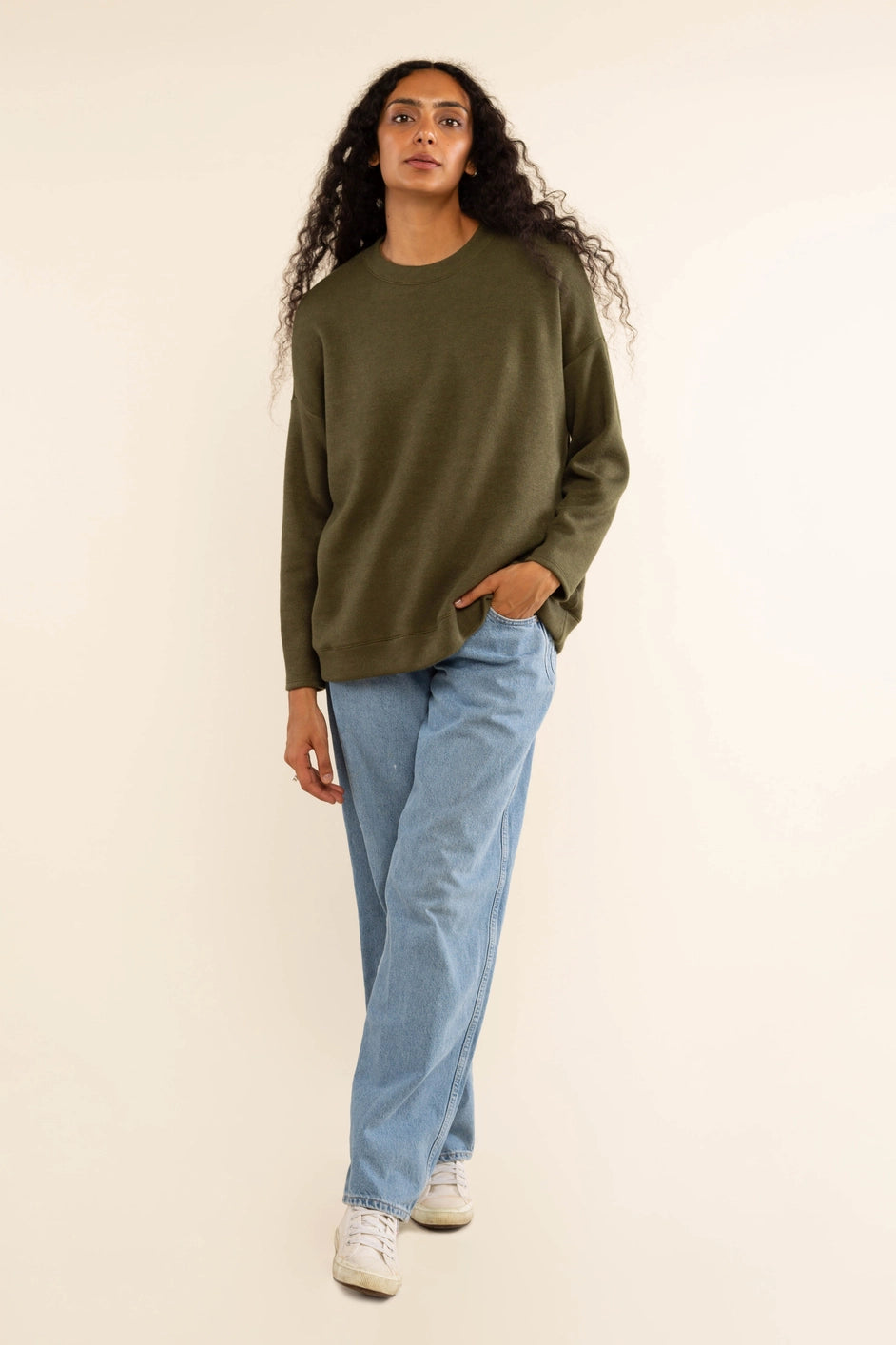 Sabrina Faux Cashmere Oversized Sweater - Olive