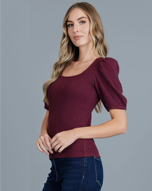 Serena Jacquard Puff Sleeve Top - Port Royale