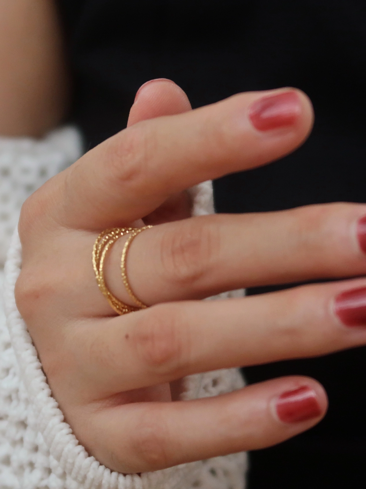 Sheryl Woven Textured Triple Band Ring - 18K Gold