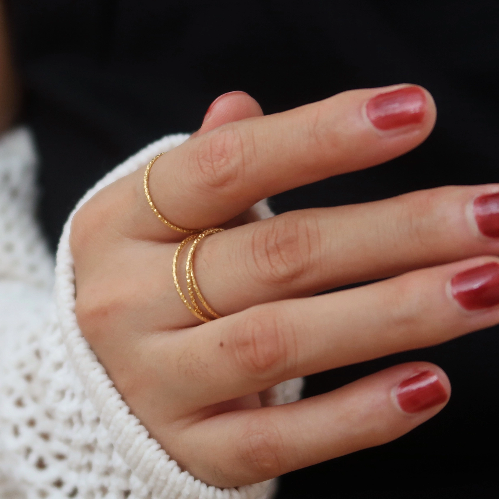 Sheryl Woven Textured Triple Band Ring - 18K Gold