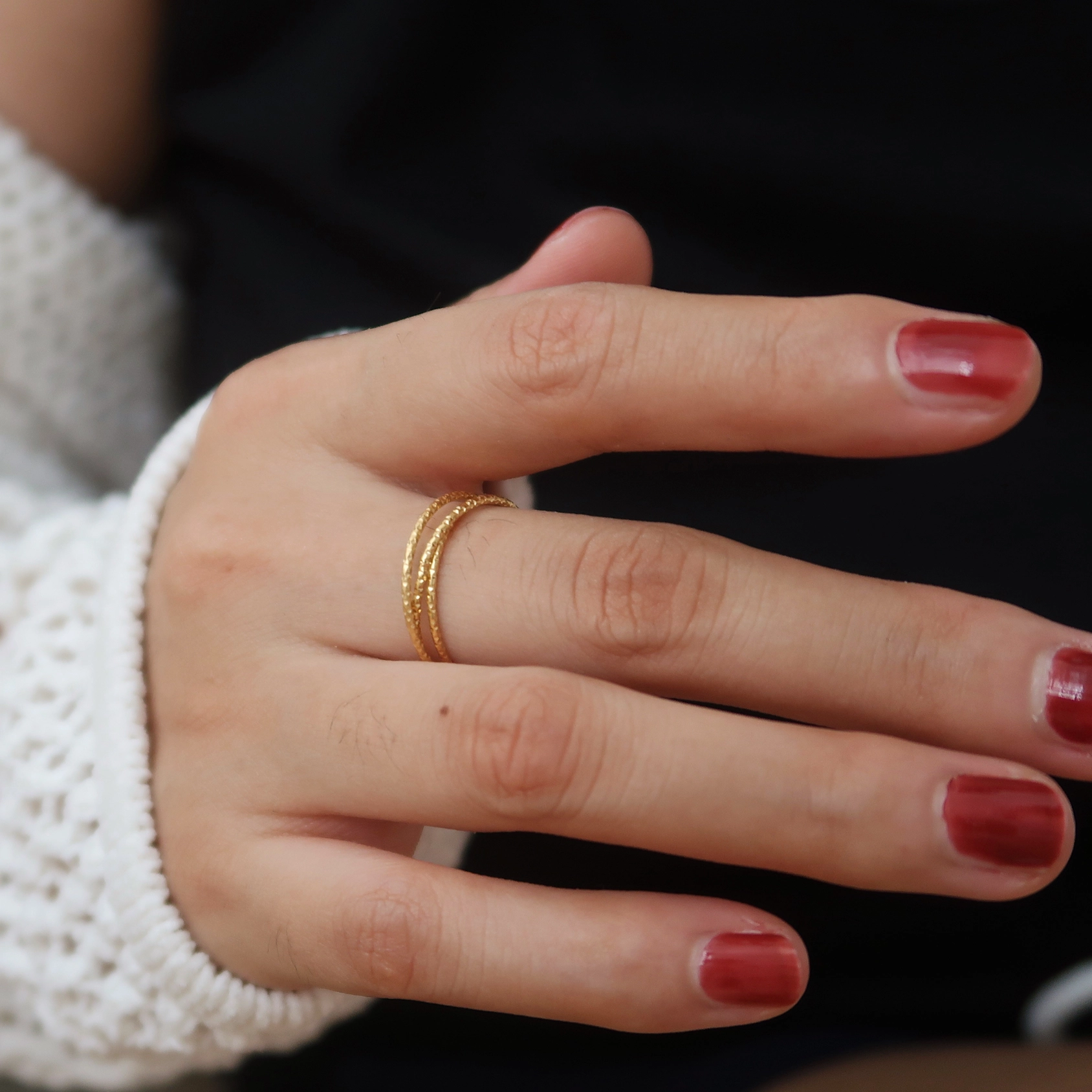 Sheryl Woven Textured Triple Band Ring - 18K Gold