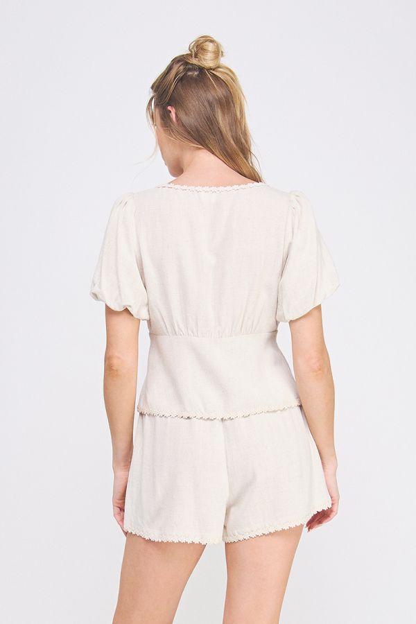 Abigail Linen Blend Lace Shorts - Natural
