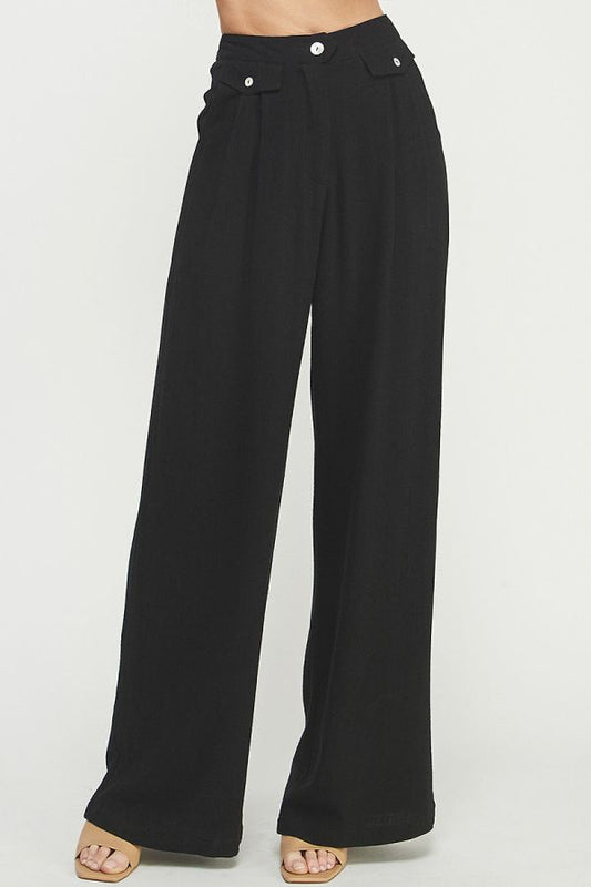 Stephanie Linen Trouser Pants - Black