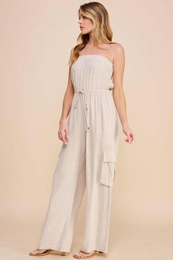 Naomi Pinstripe Cargo Jumpsuit - Natural/Black