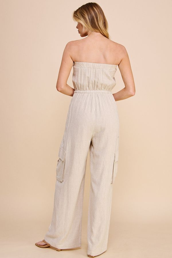 Naomi Pinstripe Cargo Jumpsuit - Natural/Black