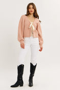 Load image into Gallery viewer, Susie Ribbon Tie Cable Knit Cardigan - Strawberry Milk
