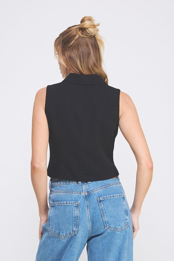 Jessica Tailored Button Vest - Black