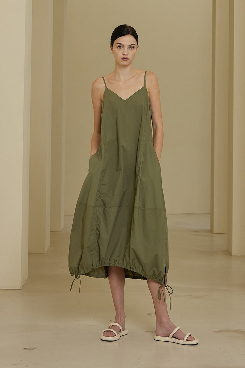 olive green poplin dress Tanya Cotton Parachute Cargo Luxury Dress Belt Dasha Yellow Satin Lace concealed button placket Color:Floral Brick Red White
