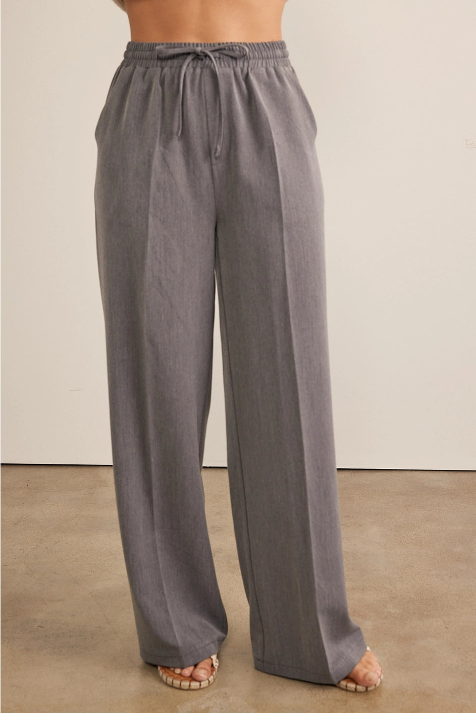 Taylor Drawstring Wide Leg Pants - Gray