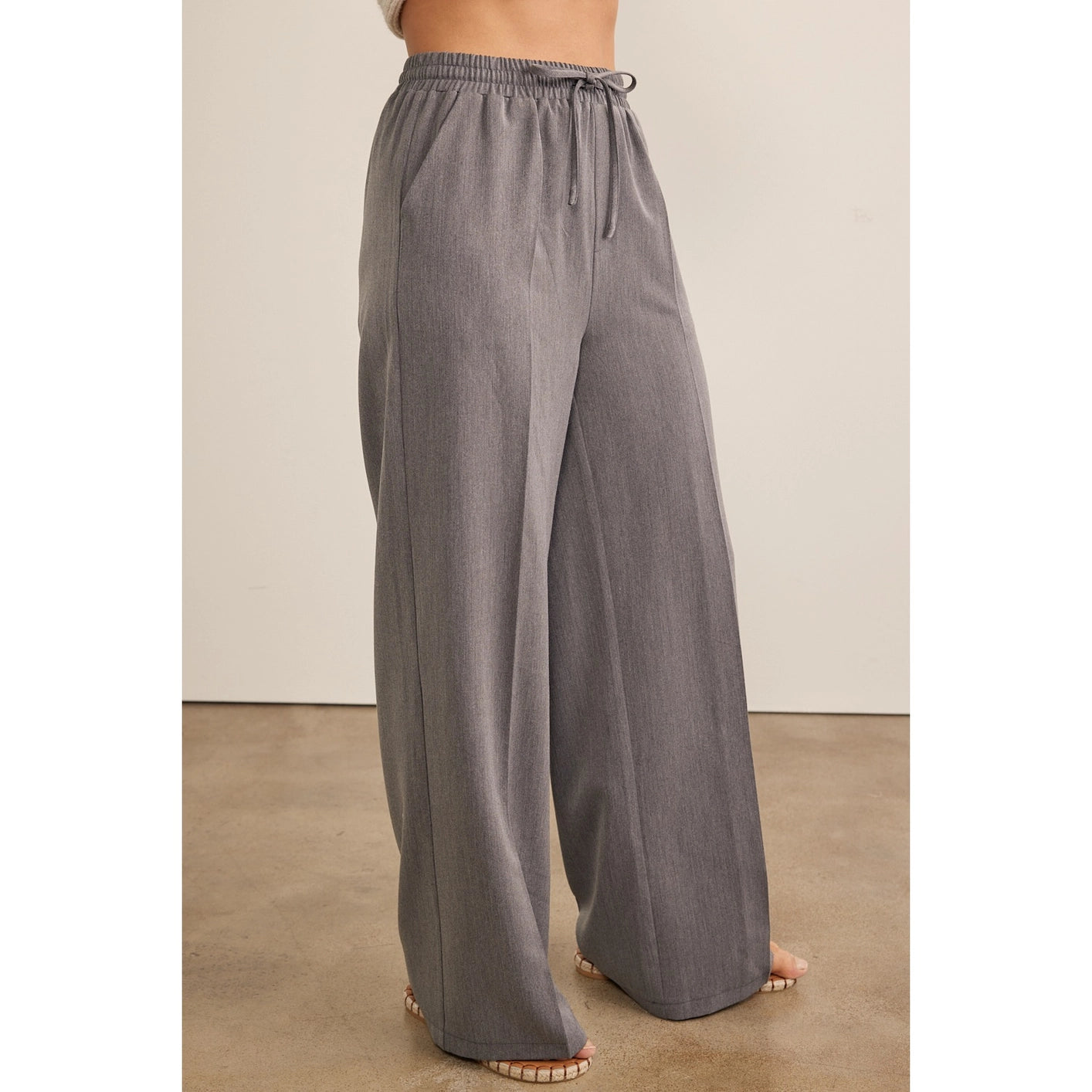 Taylor Drawstring Wide Leg Pants - Gray