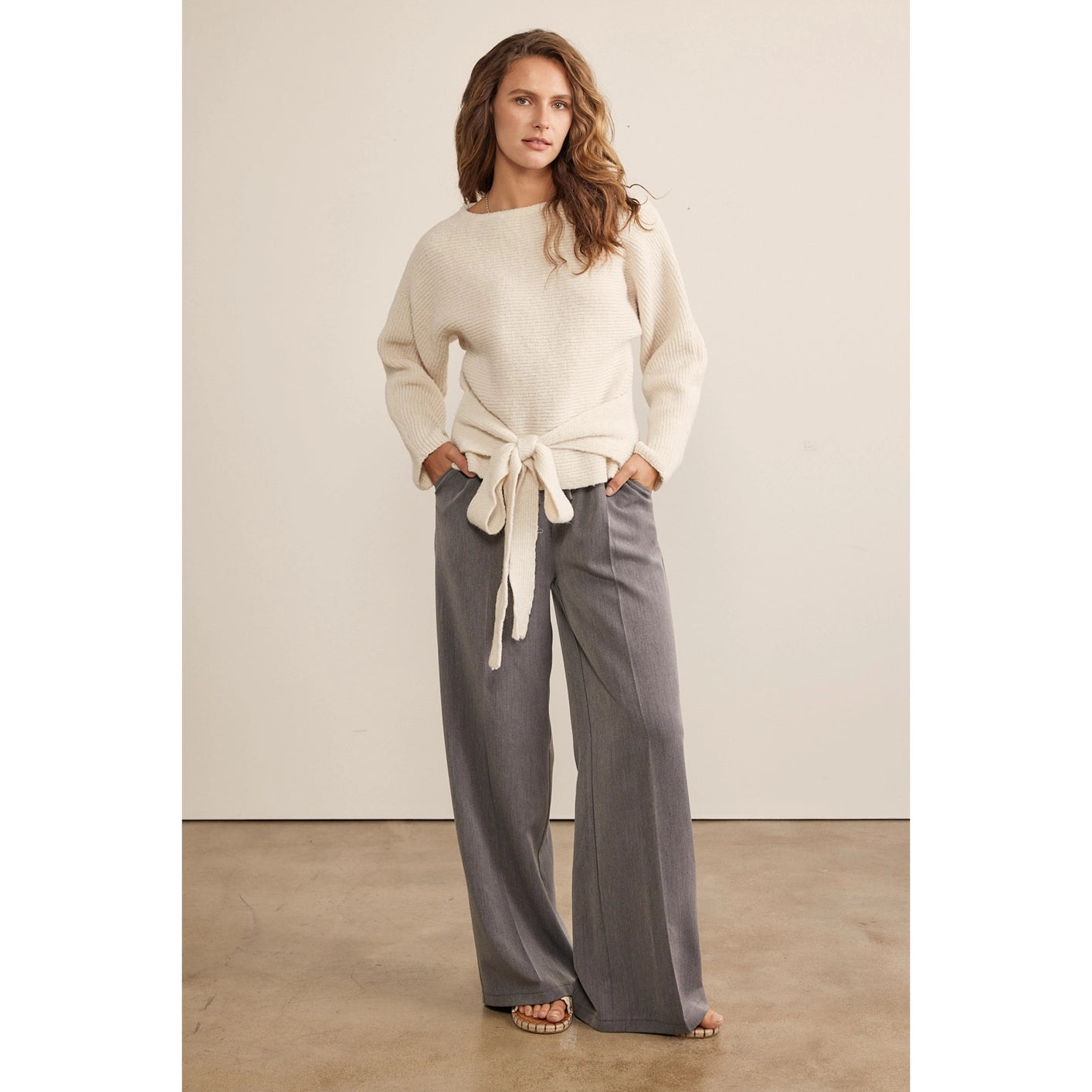 Taylor Drawstring Wide Leg Pants - Gray