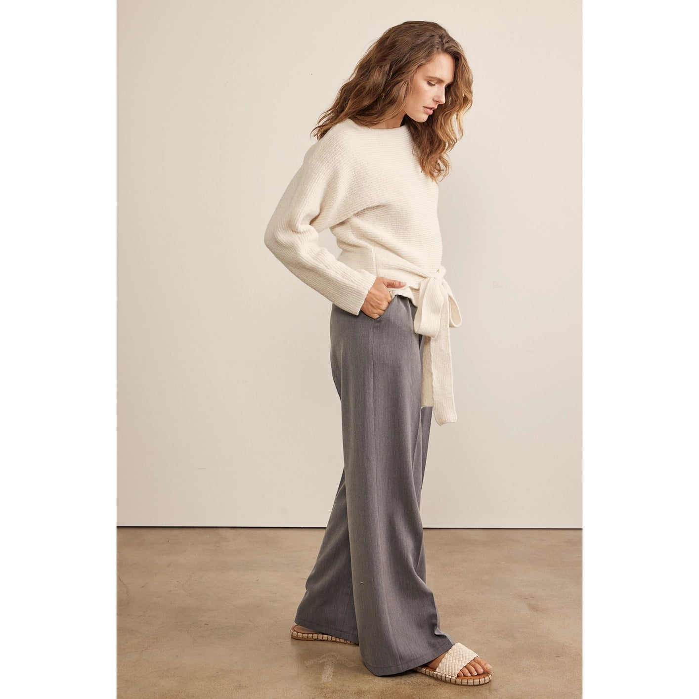 Taylor Drawstring Wide Leg Pants - Gray