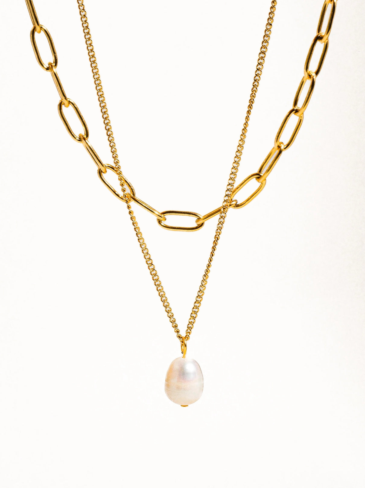 Tiana Layered Chain Pearl Necklace - Gold