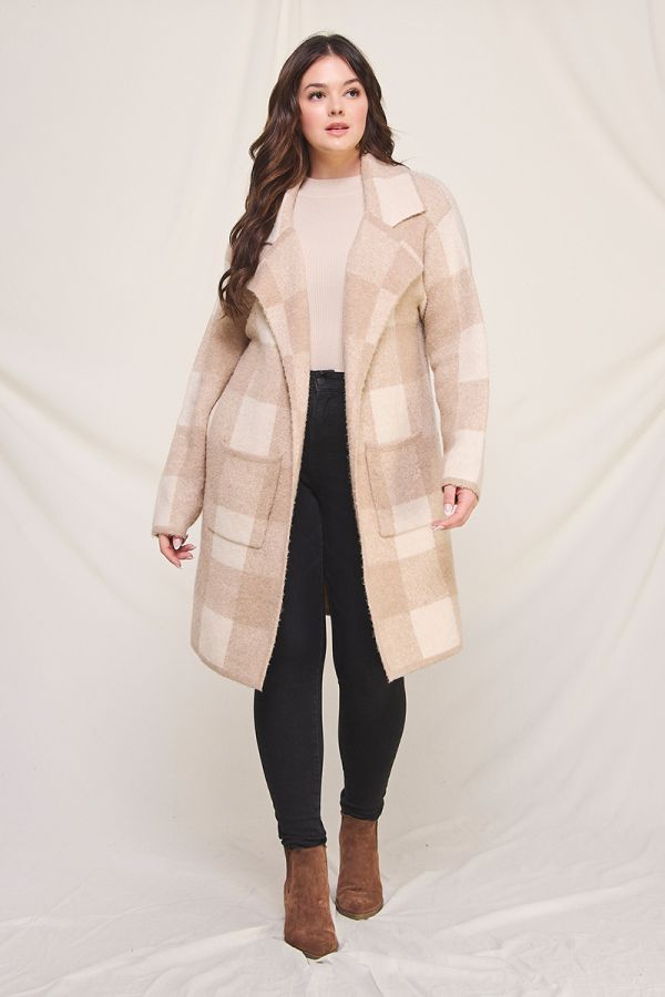 Tiffany Plaid Long Cardigan - Curvy