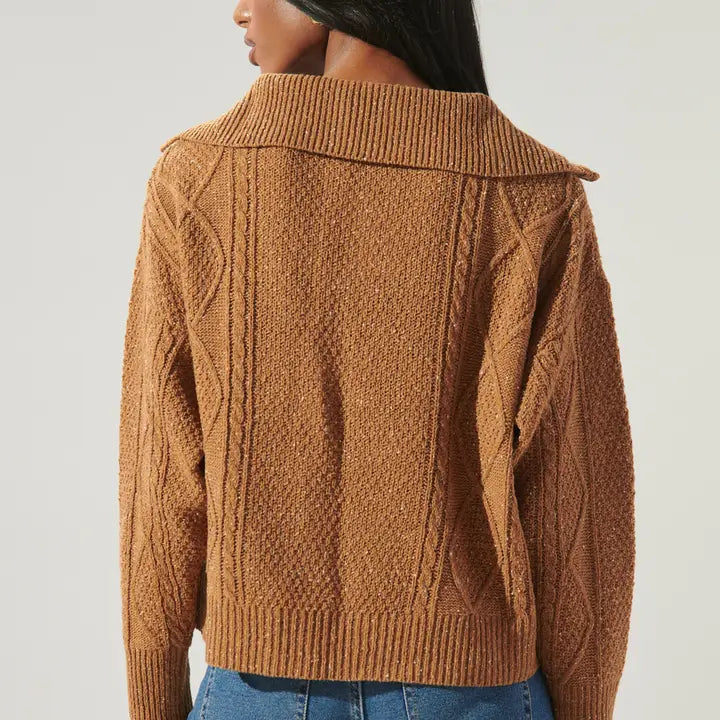 Tina Half Zip Cable Knit Sweater - Mocha