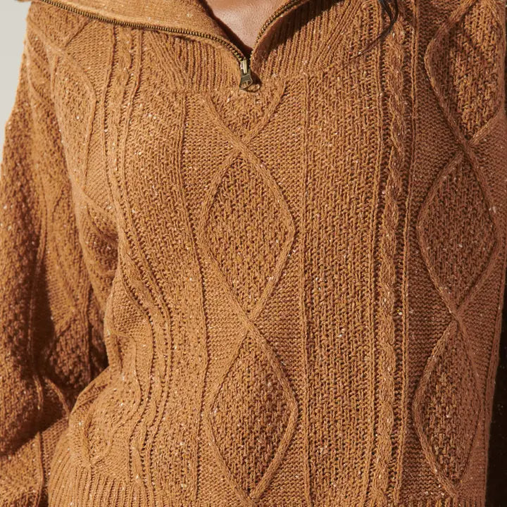 Tina Half Zip Cable Knit Sweater - Mocha