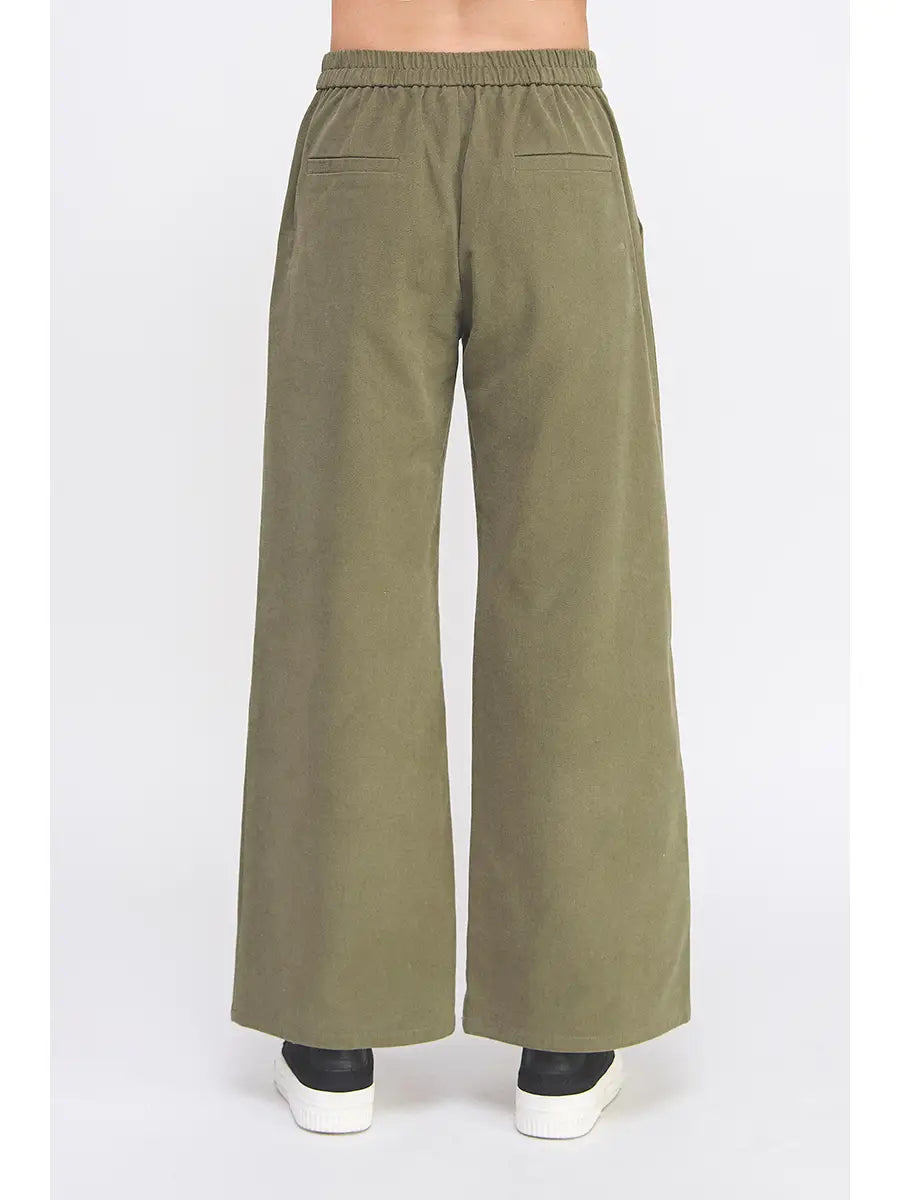 Mason Twill Button Wide Leg Pants - Olive