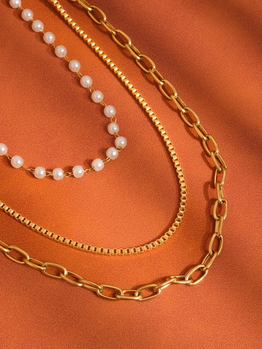 Uma Stacked Pearl and Chain Necklace