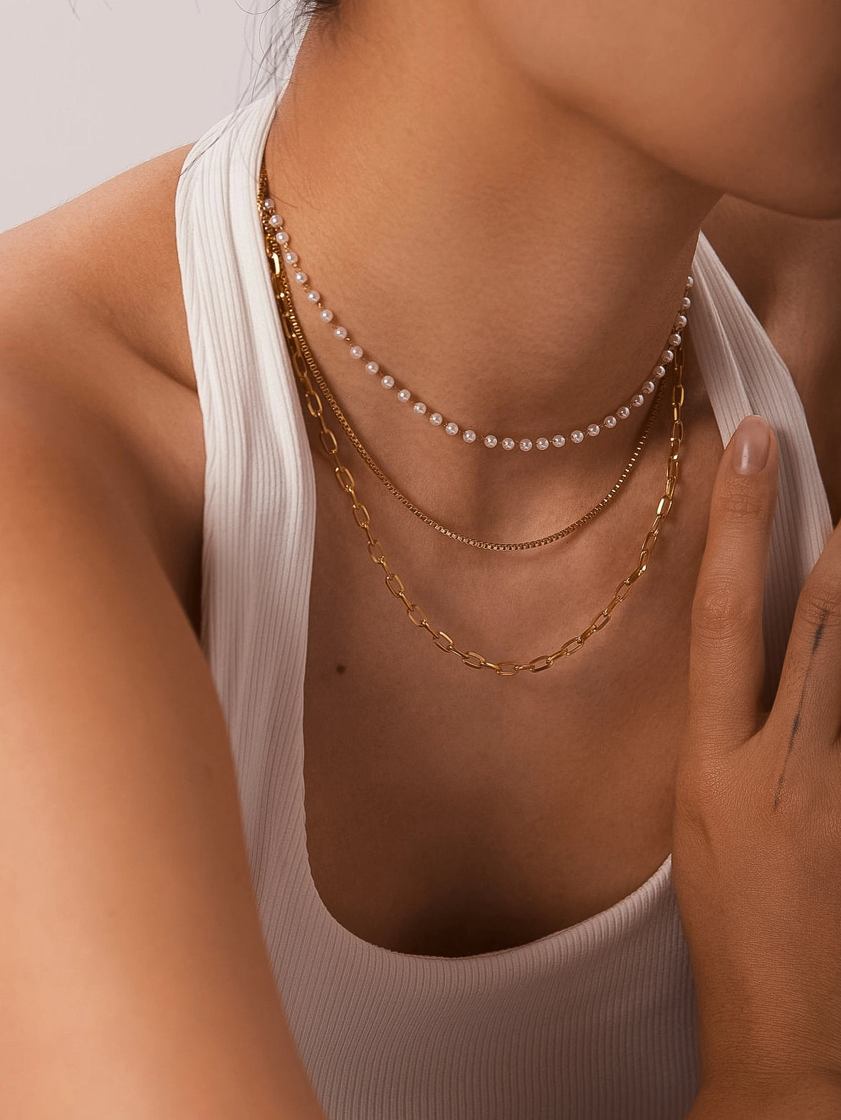 Uma Stacked Pearl and Chain Necklace