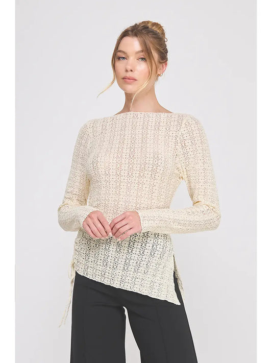 Vanessa Lace Knit Asymmetrical Top - Cream