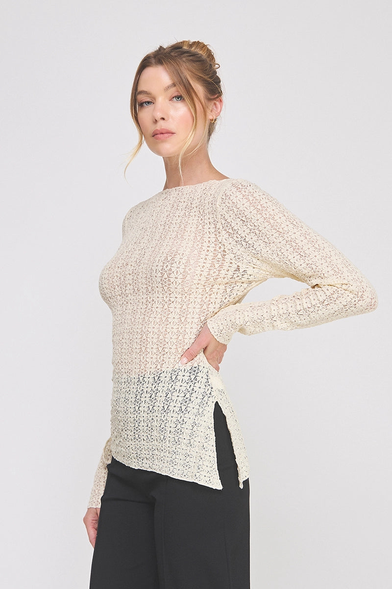 Vanessa Lace Knit Asymmetrical Top - Cream