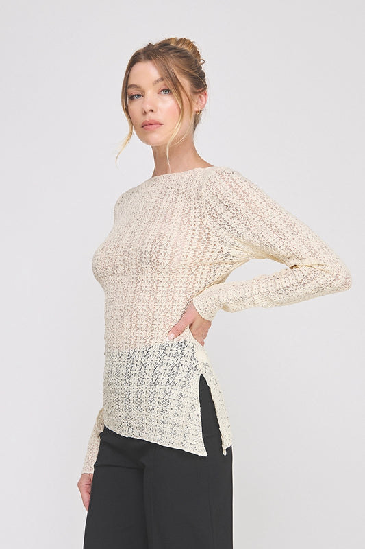 Vanessa Lace Knit Asymmetrical Top - Cream