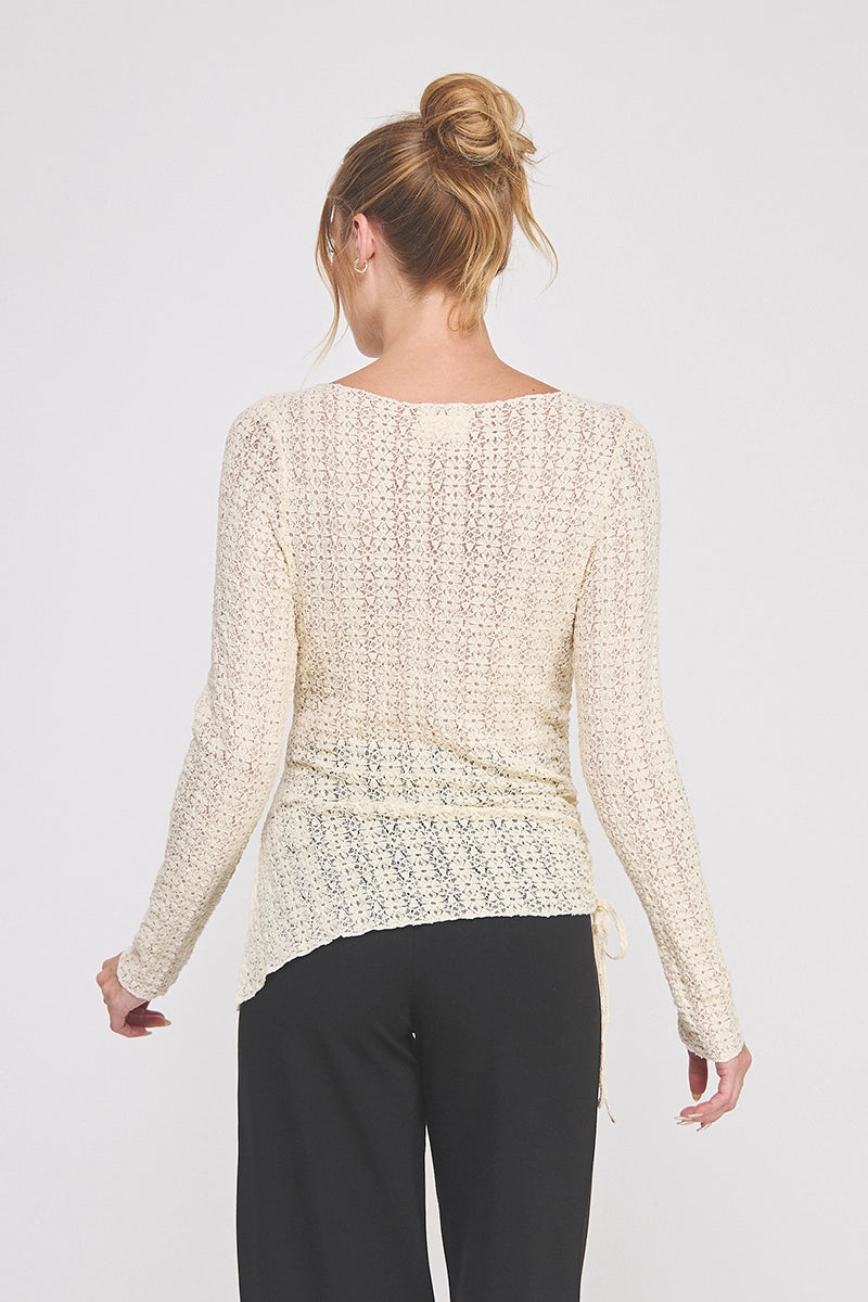 Vanessa Lace Knit Asymmetrical Top - Cream