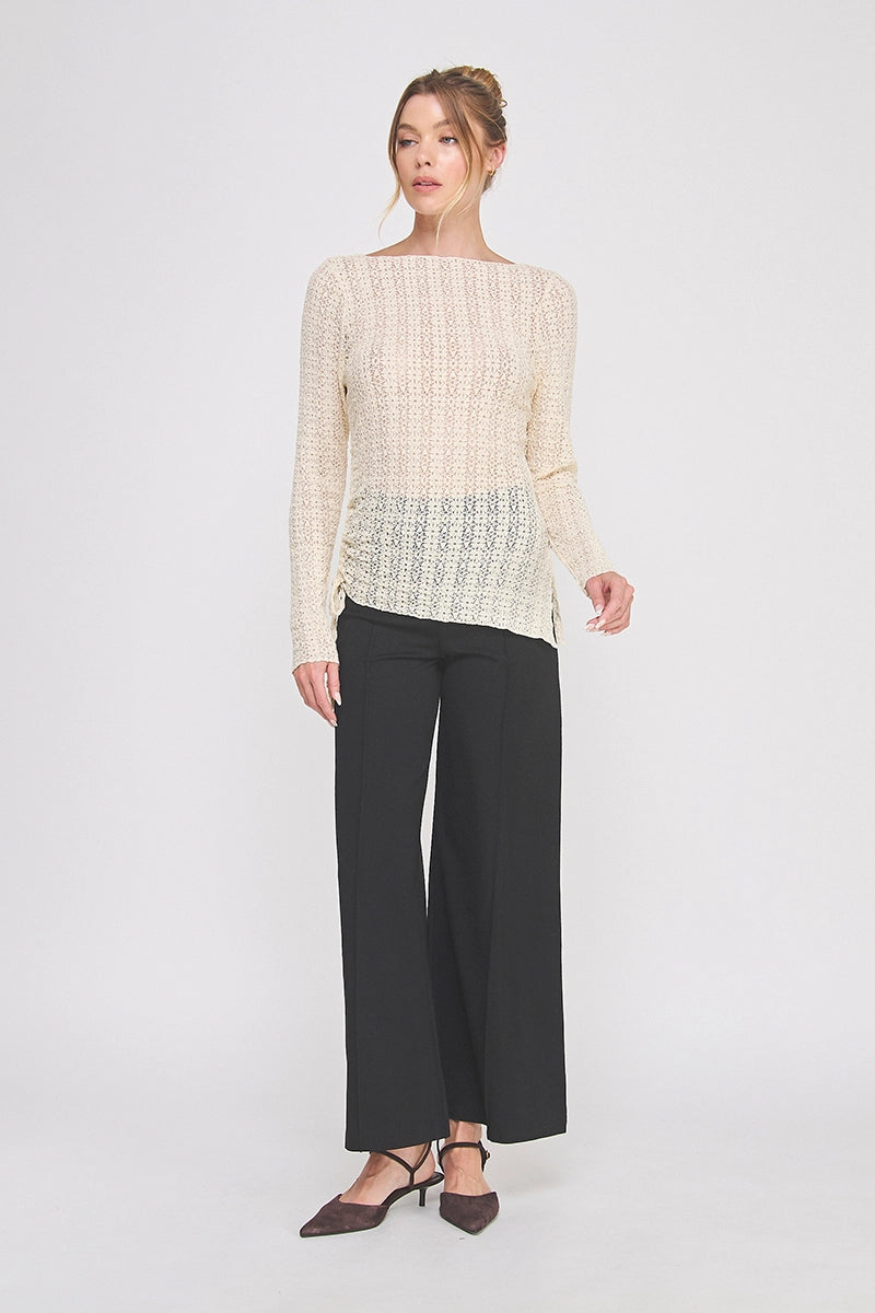 Vanessa Lace Knit Asymmetrical Top - Cream