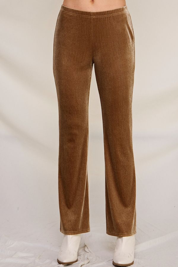 Farrah Velvet Pinstripe Bootcut Pants - Toffee