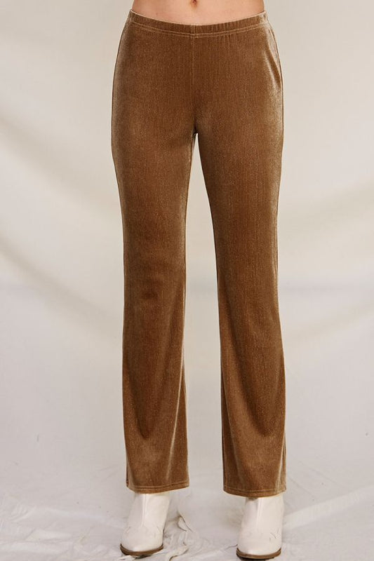 Farrah Velvet Pinstripe Bootcut Pants - Toffee