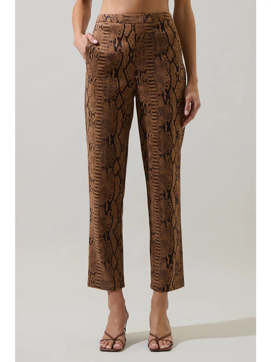 Victoria Faux Suede Snake Pants - Brown