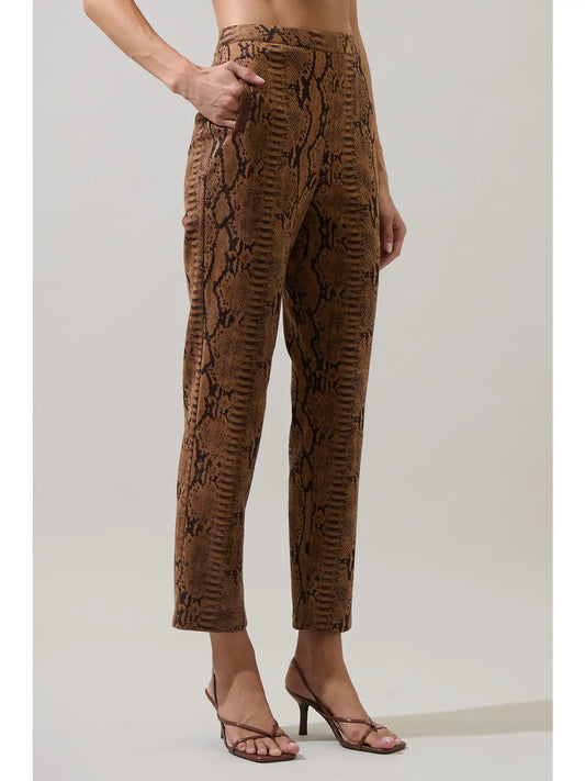 Victoria Faux Suede Snake Pants - Brown