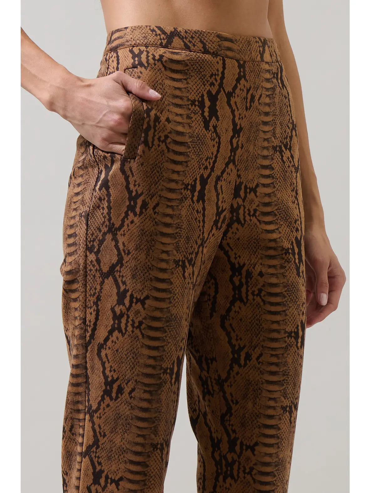 Victoria Faux Suede Snake Pants - Brown