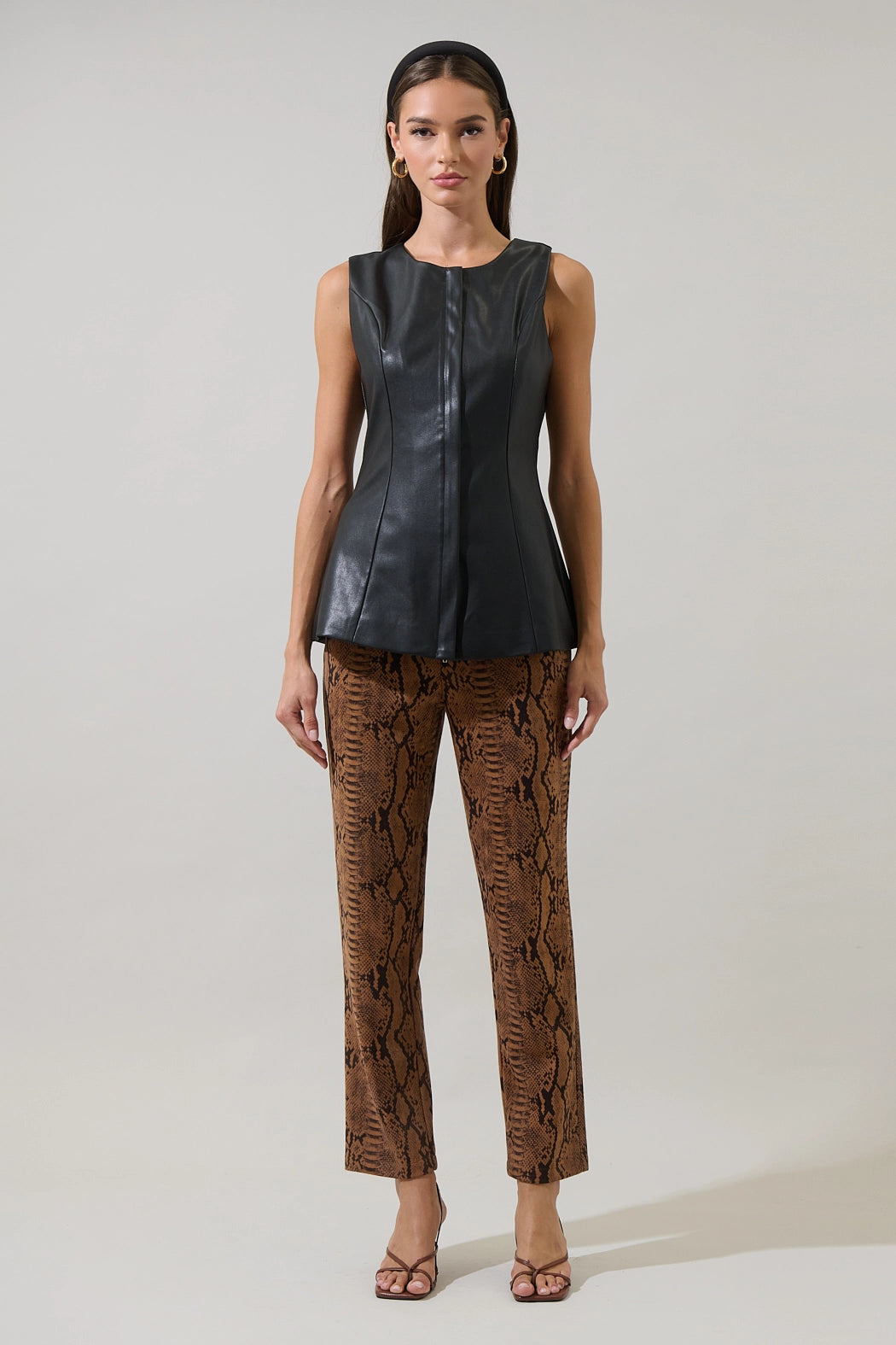 Victoria Faux Suede Snake Pants - Brown