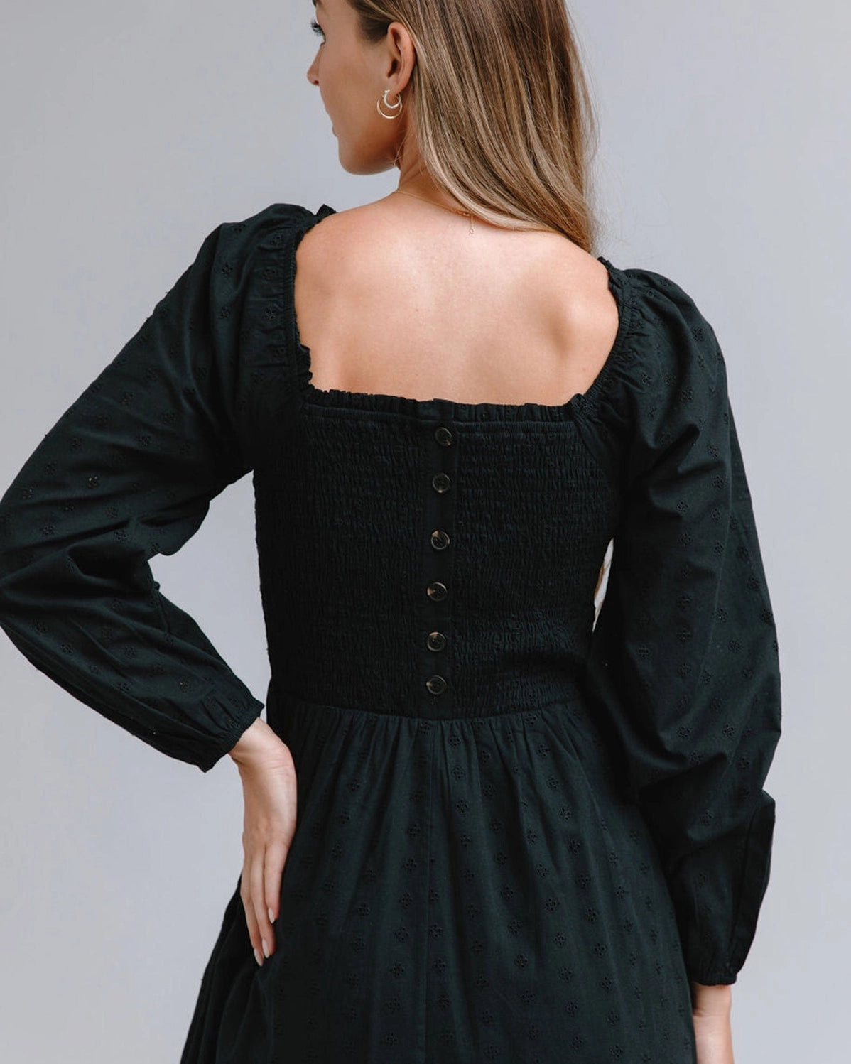 Whitney Smocked Square Neck Midi Dress - Black X-Small / Black Whitney Smocked Square Neck Midi Dress - Black X-Small / Black