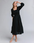 Load image into Gallery viewer, Whitney Smocked Square Neck Midi Dress - Black
