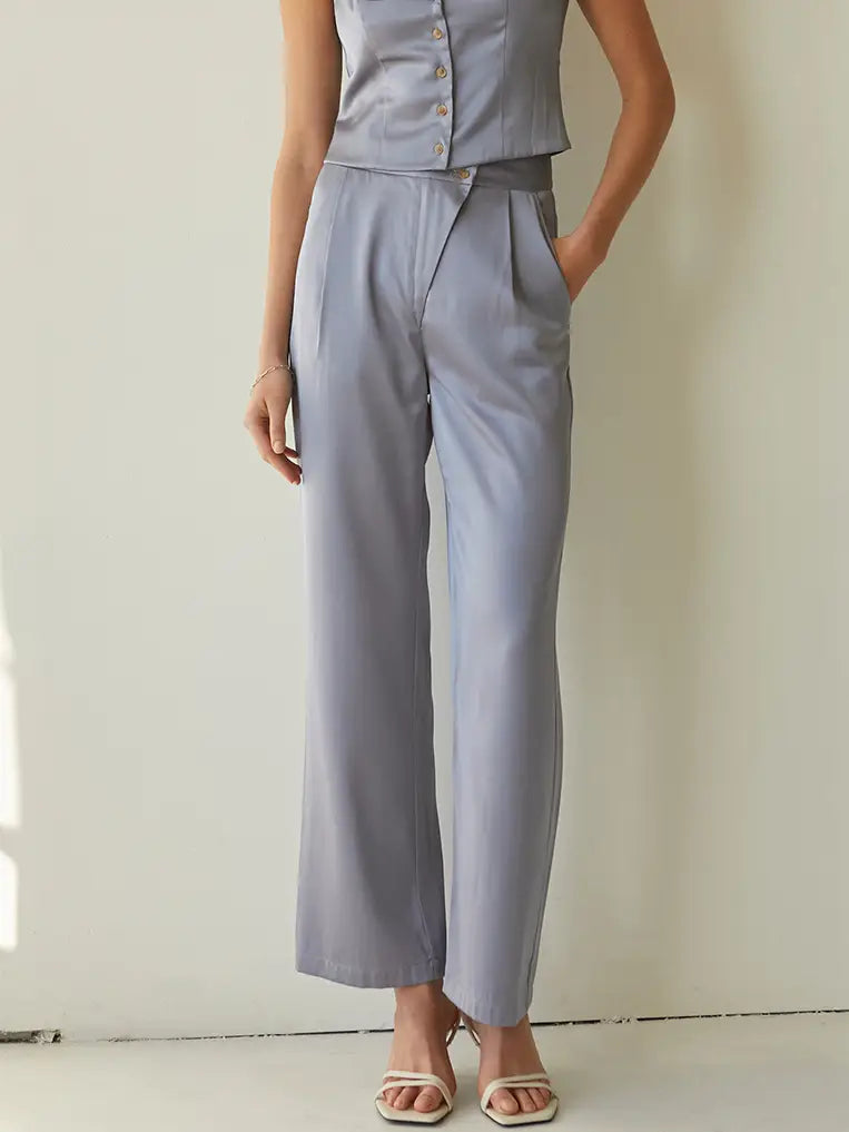 Alon Wide Leg Satin Pants - Light Blue