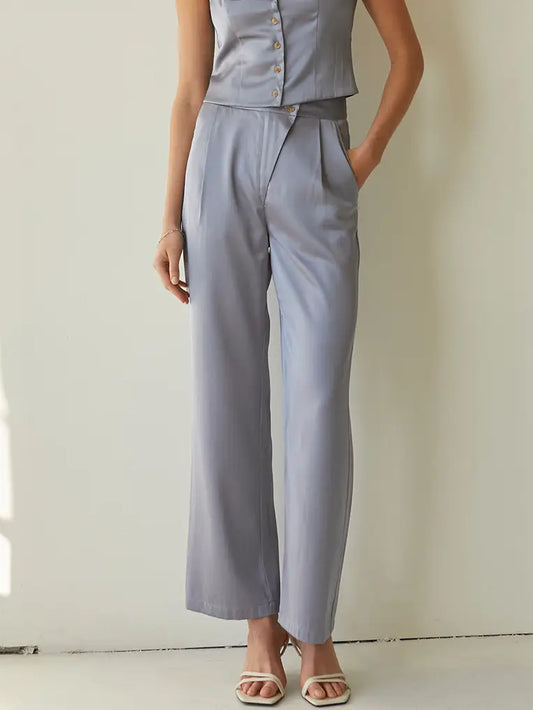 Alon Wide Leg Satin Pants - Light Blue