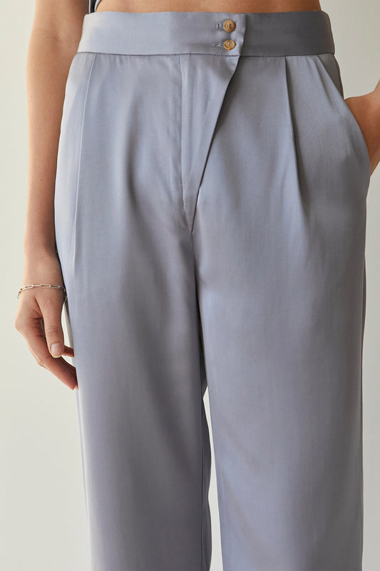 Alon Wide Leg Satin Pants - Light Blue