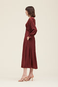 Load image into Gallery viewer, Alessandra Smocked Satin Long Sleeve Dress - Vino
